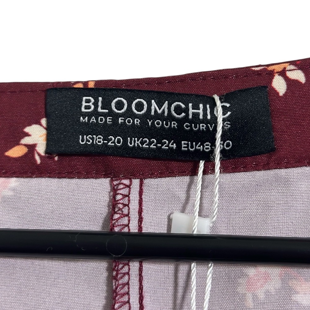 BloomChic Burgundy Boho Floral Babydoll Tunic Top Puff Sleeve Plus SZ 18-20 NWT - Picture 6 of 8